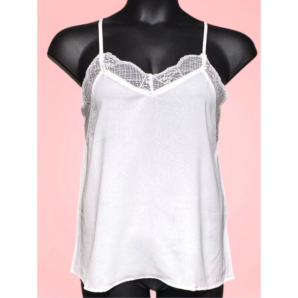 BiBi White Lace Trim Cami Tank Top Racerback Layering Basic Camisole NWT - Picture 10 of 14